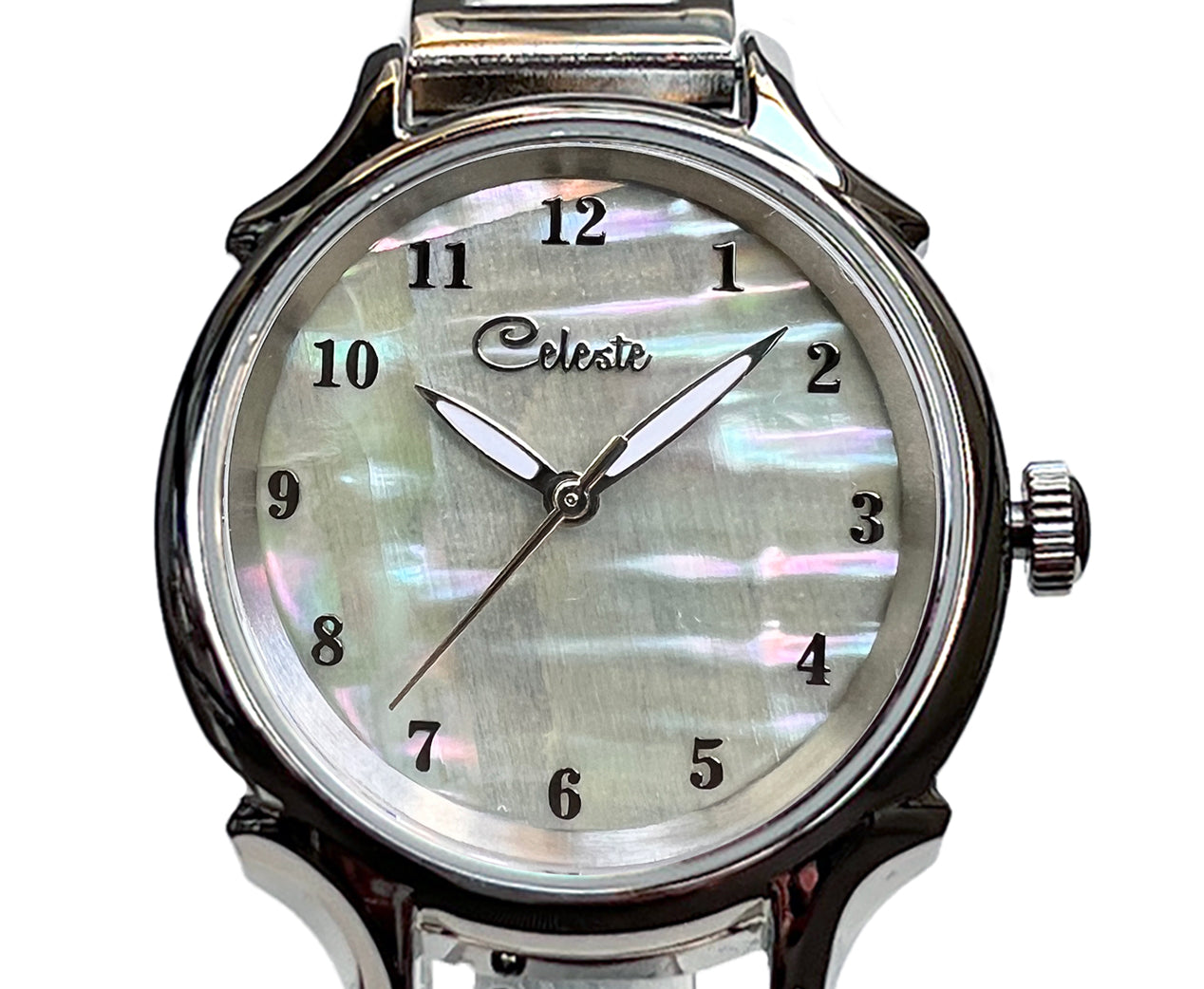30mm Agoya abalone women's watch dial with a stainless steel with white ceramic links bracelet.